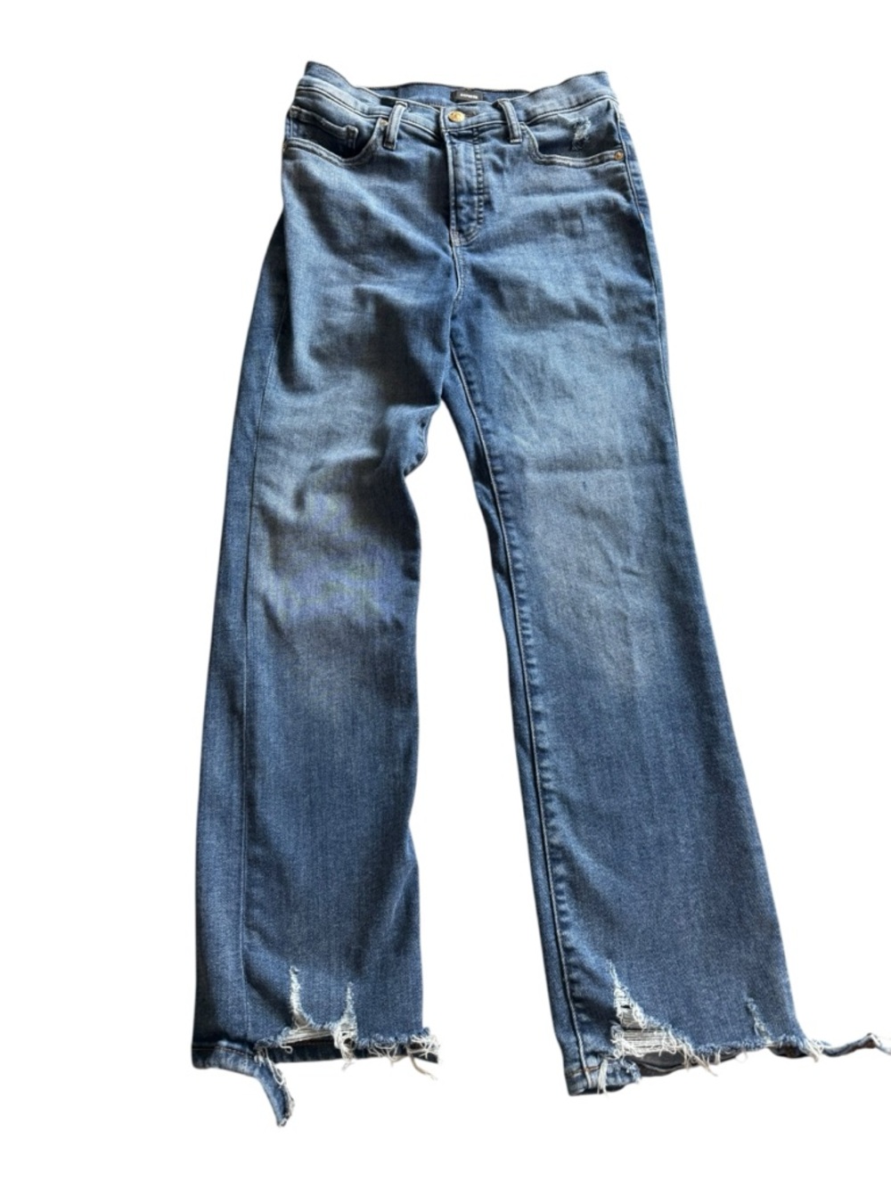 Express Cropped Flare High Rise Hyper Flex Jeans 4 Long Raw Hem